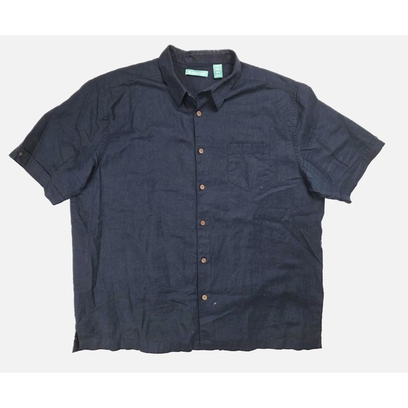 Cubavera Navy Blue Linen Blend Short Sleeve Button Up Shirt Men's Size 2XL - Picture 1 of 5